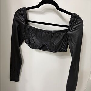 SHEIN Black Faux Leather Crop Top
